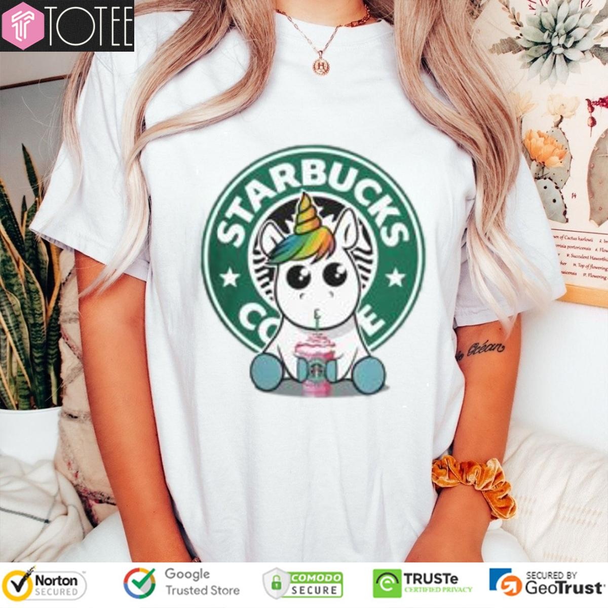 Lgbt Pride Unicorn Drinking Starbucks Coffee T-shirt