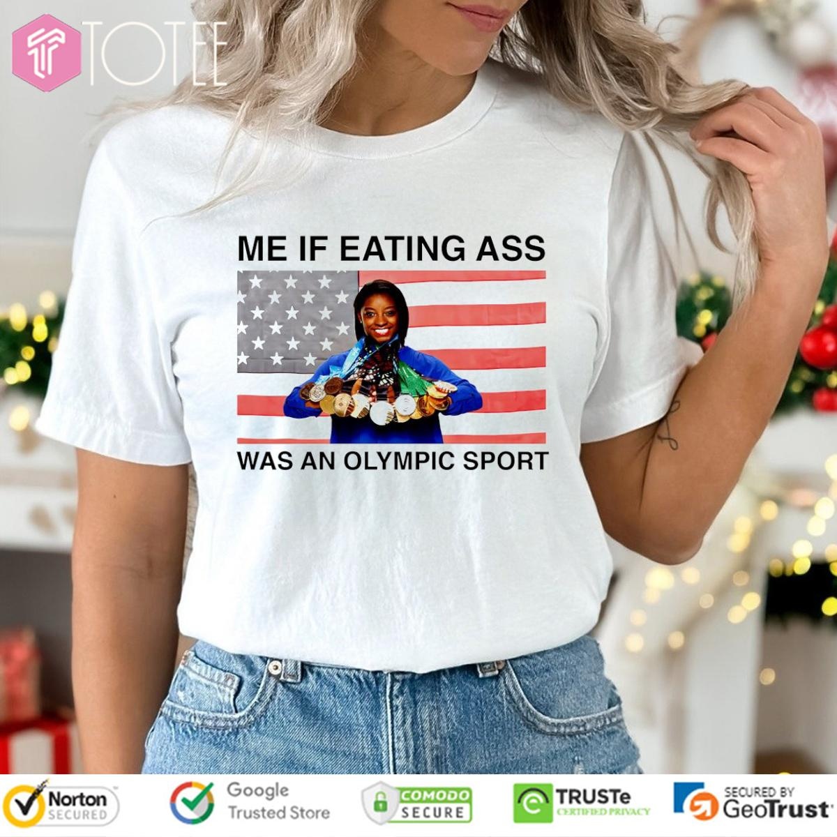 Simone Biles Me If Eating Ass Was An Olympic Sport American Flag T-shirt