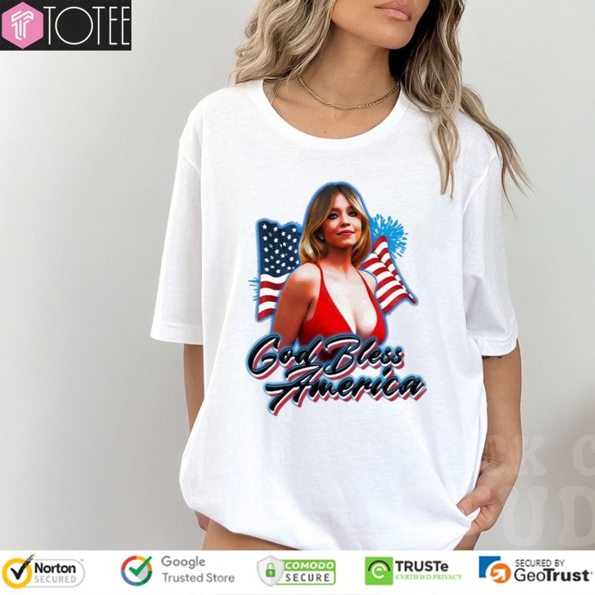 Sydney Sweeney God Bless America Flag Independence Day T-shirt