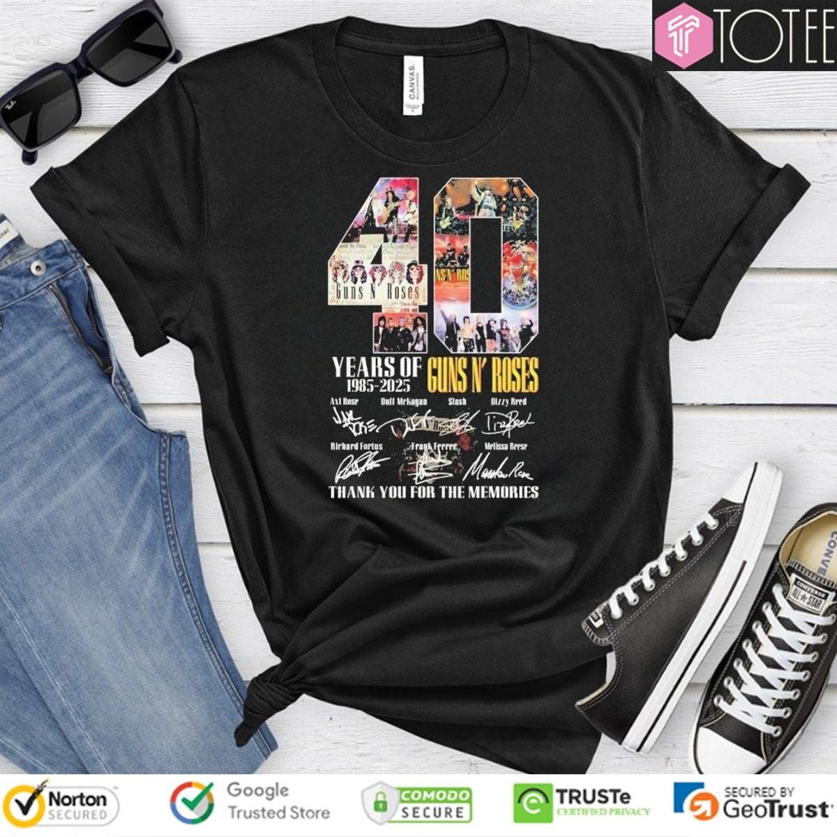 Guns N Roses 40 Years Of 1985-2025 Signatures T-shirt