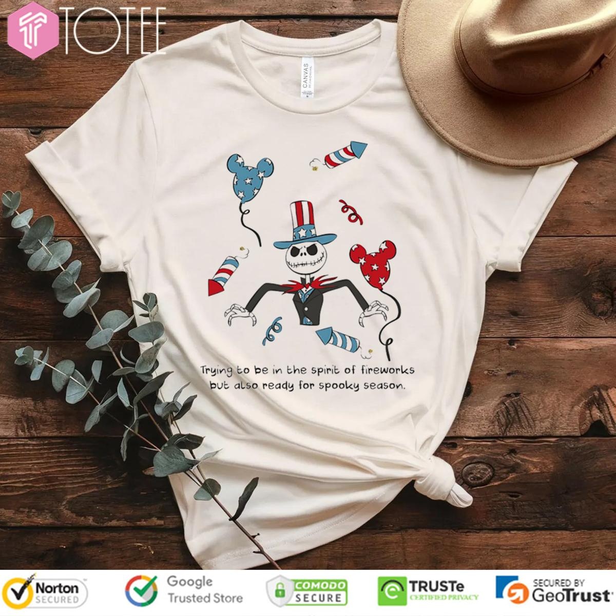 Jack Skellington Trying To Be In The Spirit Of Fireworks T-shirt